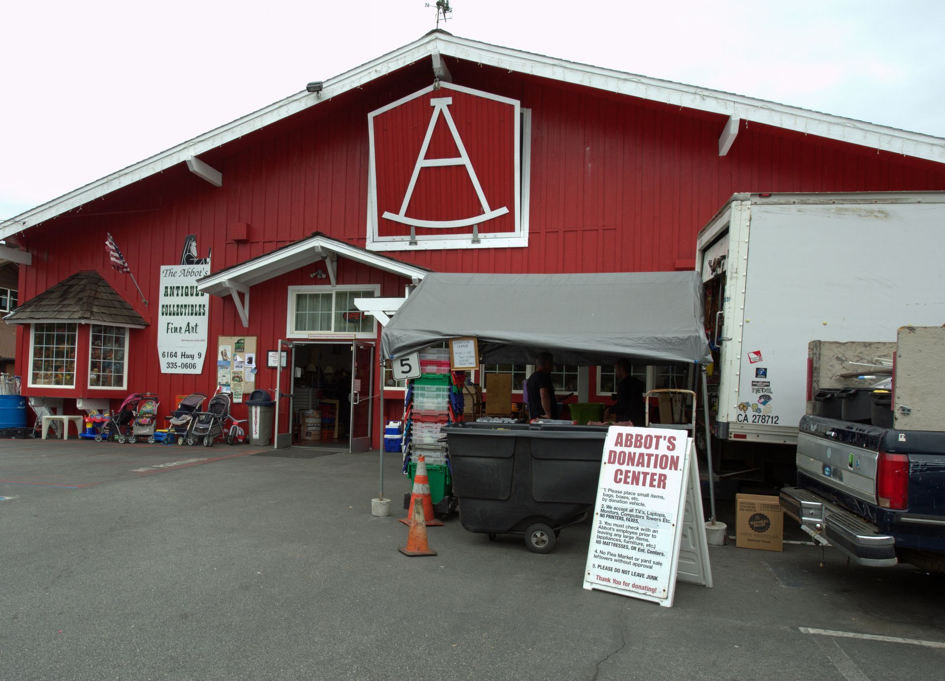 A red building with the letter a on it